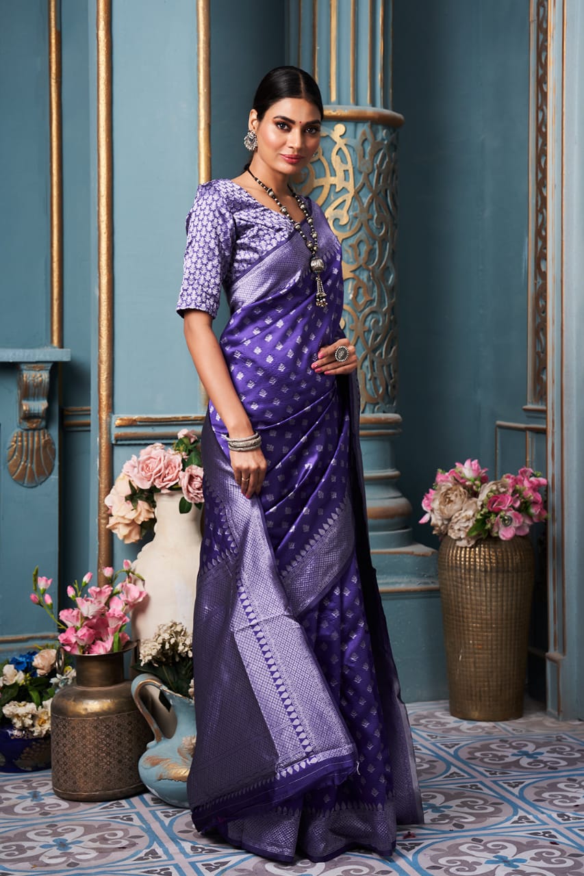 Function Wear Purple Color Silver Design Saree