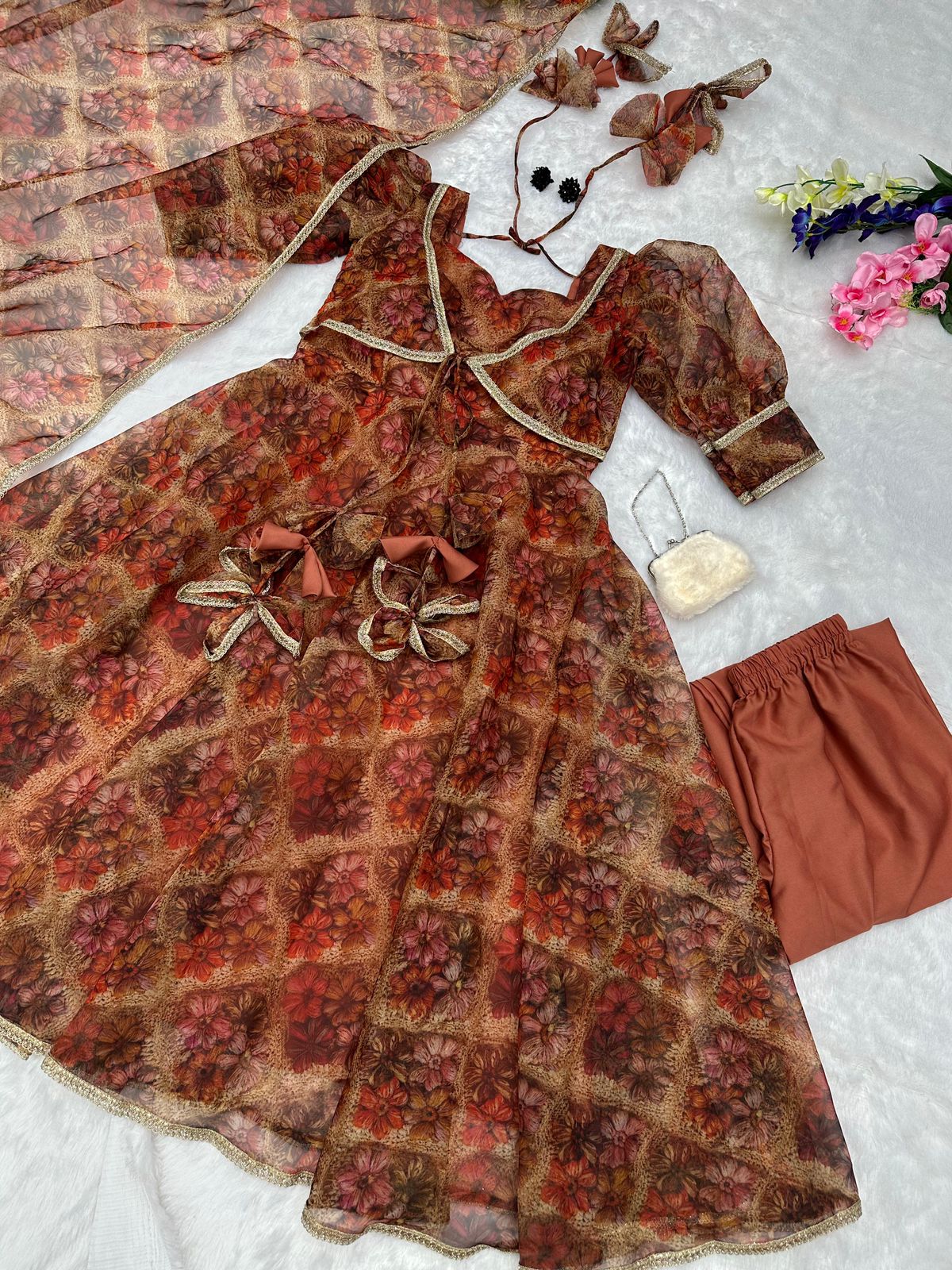Festive Wear Brown Color Digital Printed Anarkali Suit