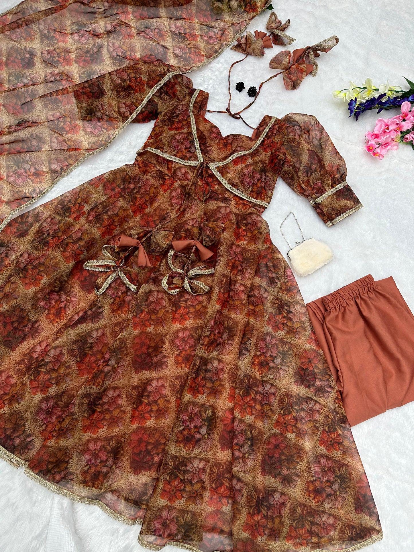 Festive Wear Brown Color Digital Printed Anarkali Suit