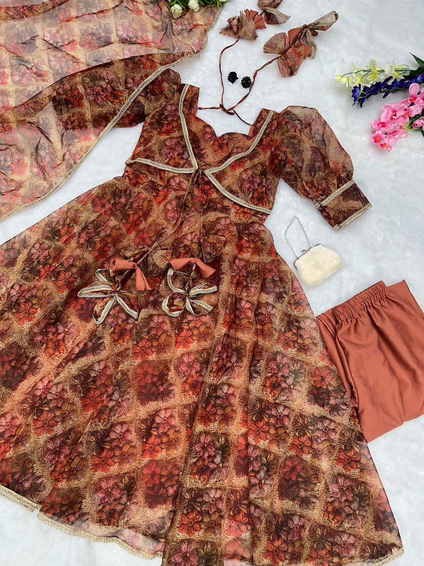 Festive Wear Brown Color Digital Printed Anarkali Suit