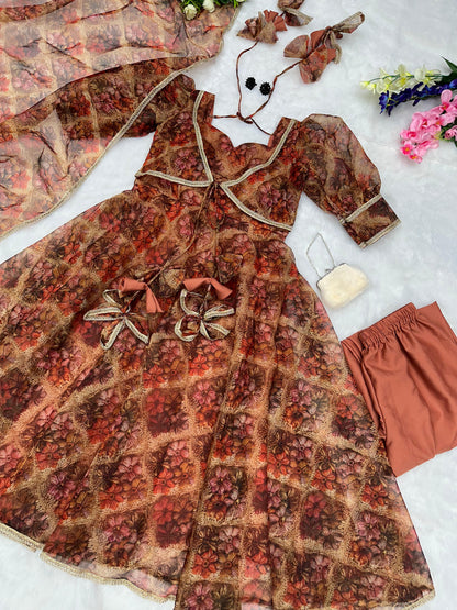 Festive Wear Brown Color Digital Printed Anarkali Suit