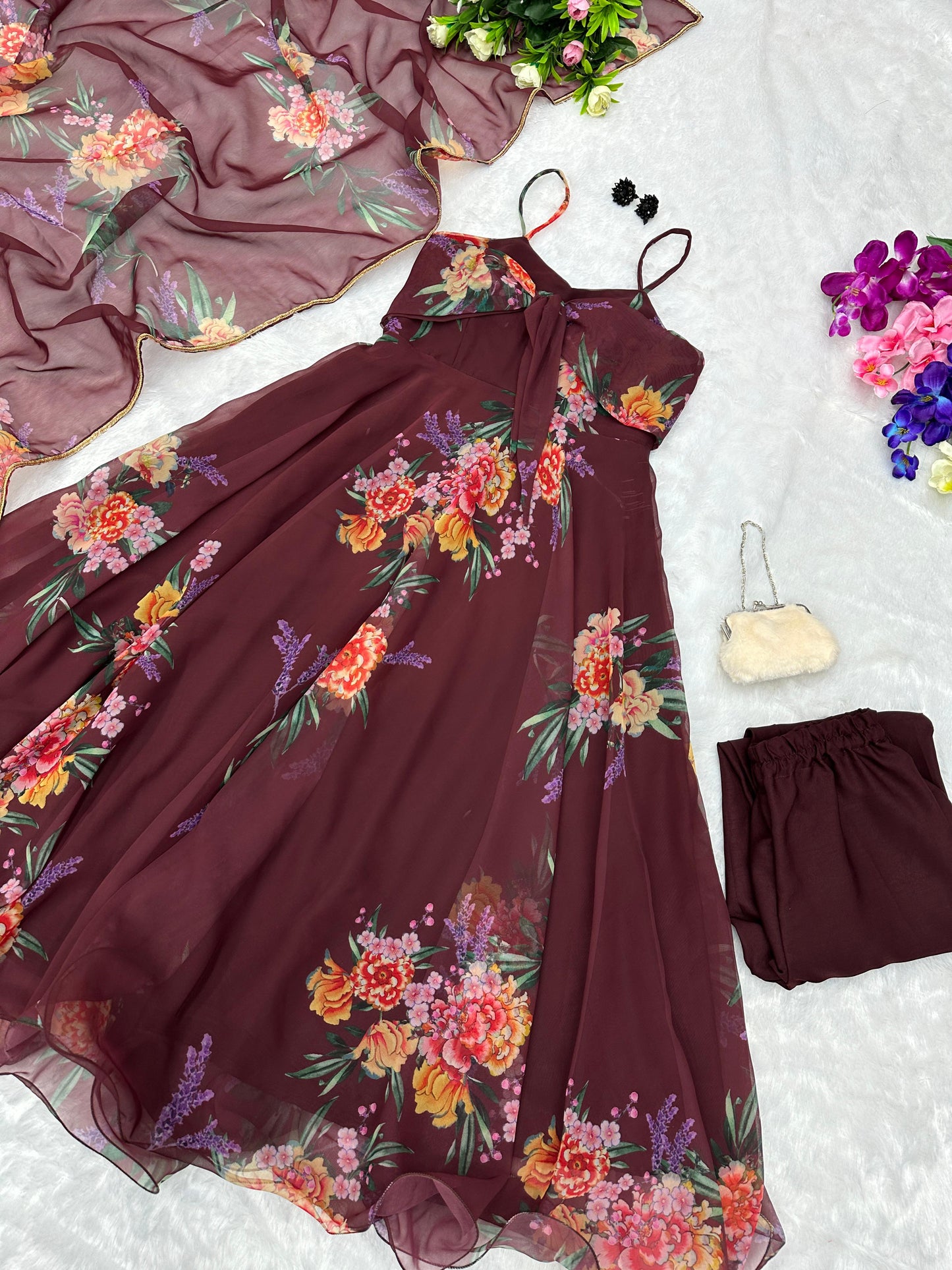 Admiring Brown Color Digital Printed Gown