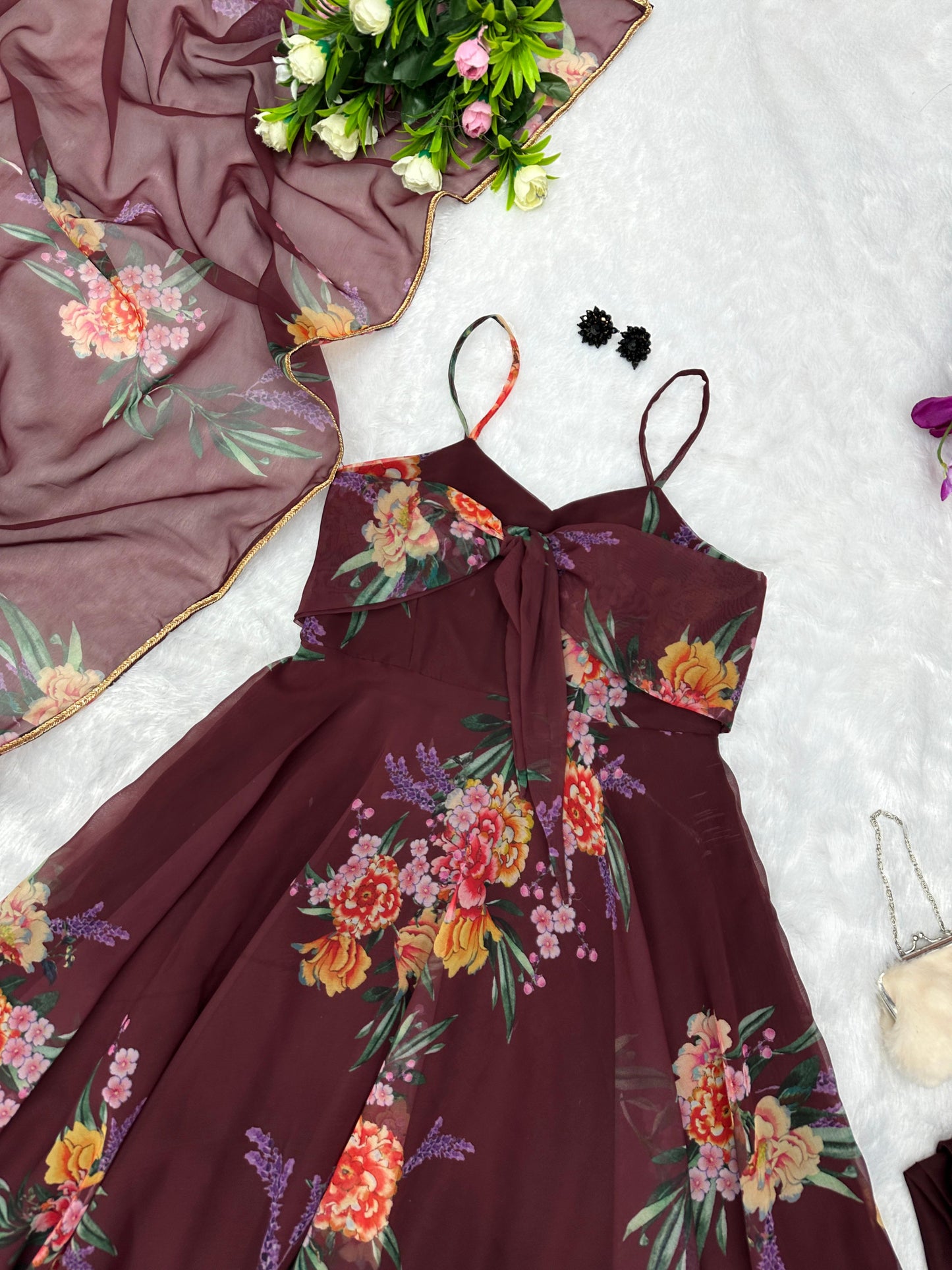 Admiring Brown Color Digital Printed Gown