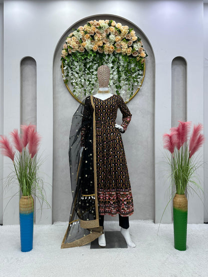 Terrific Black Color Thread Sequence Work Gown
