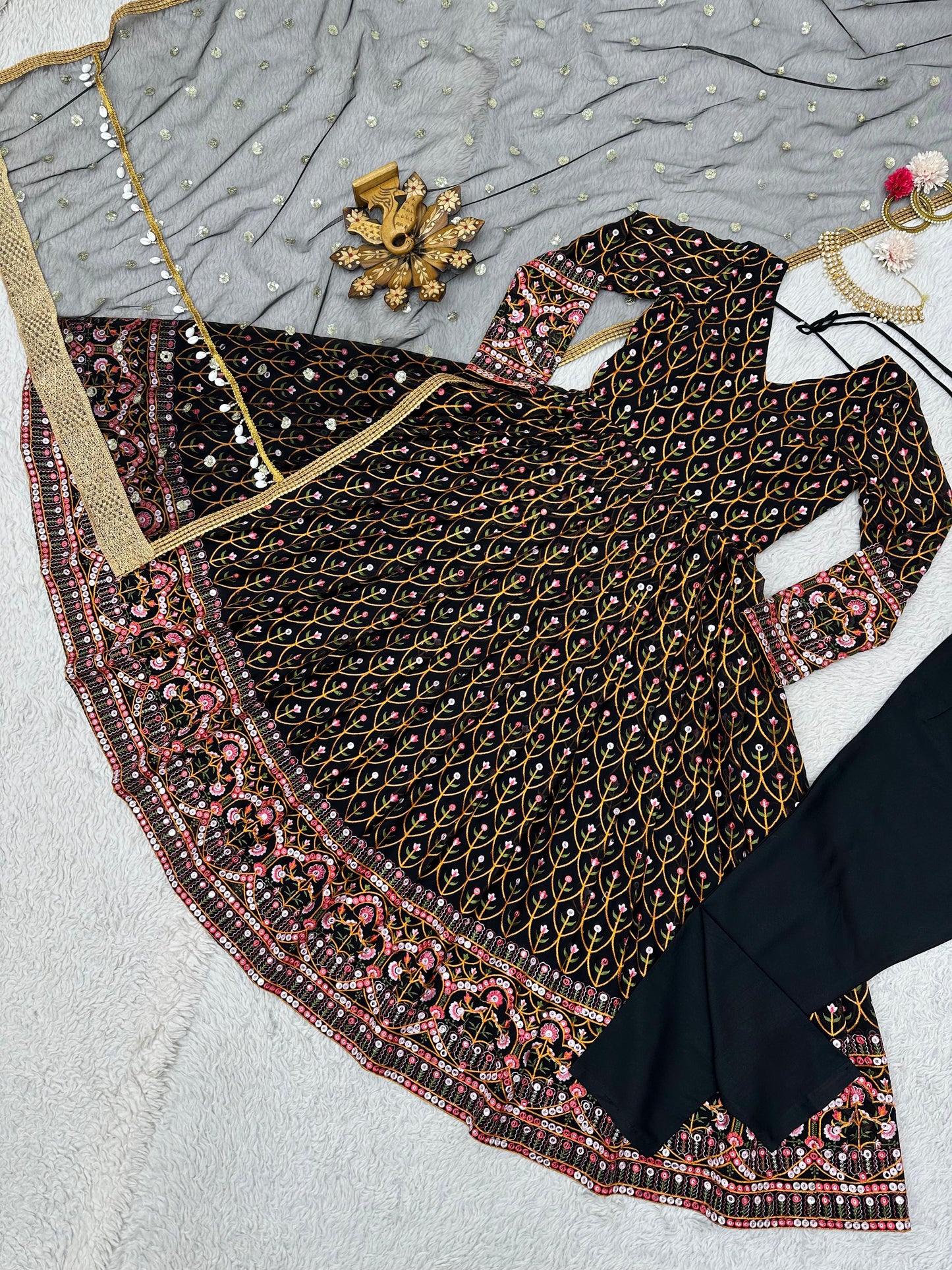 Terrific Black Color Thread Sequence Work Gown