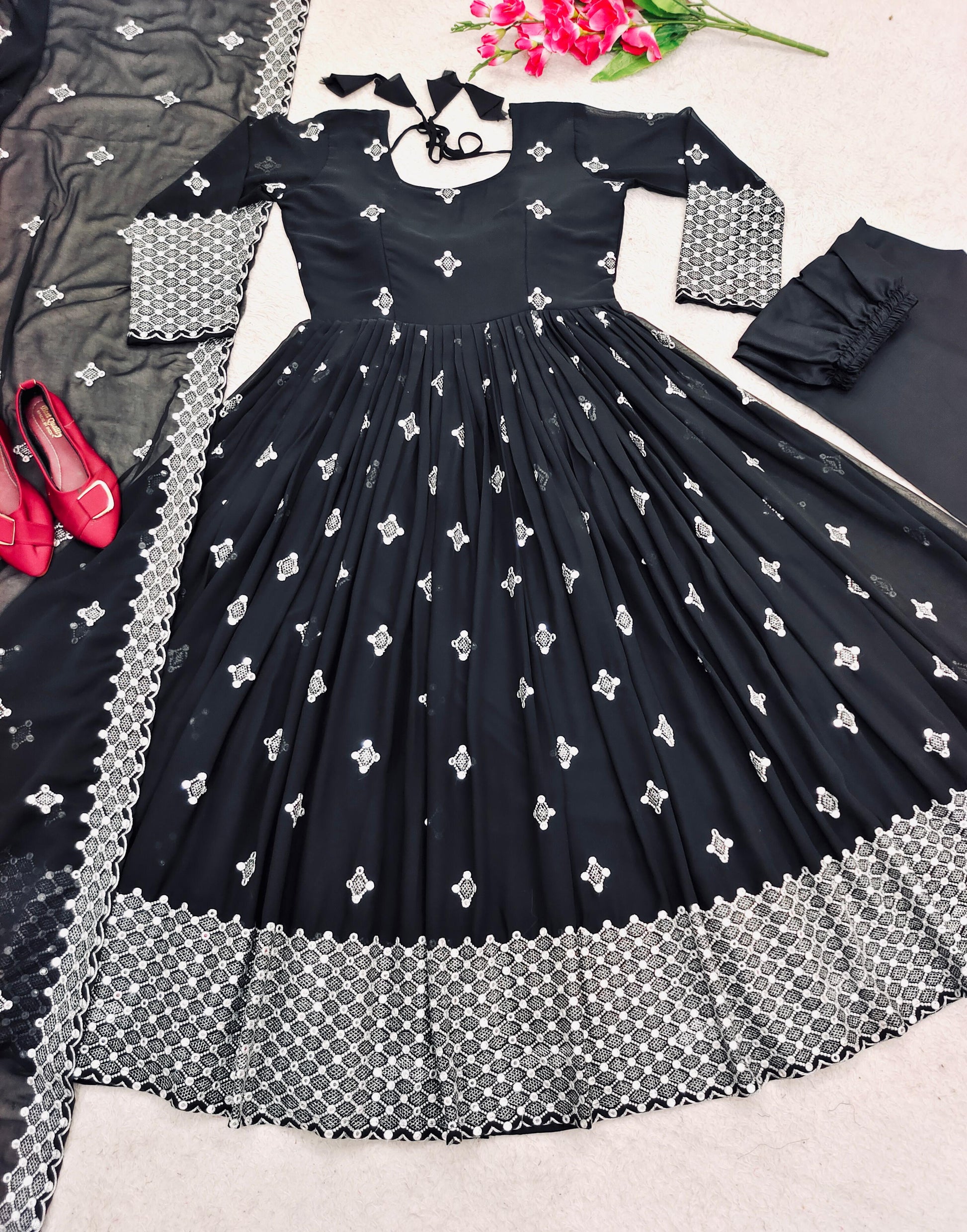 Fabulous Black Color Georgette Sequence Embroidery  Work Gown