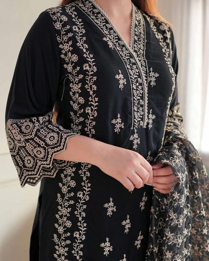 Luxuriant Black Color Embroidery Work Salwar Suit
