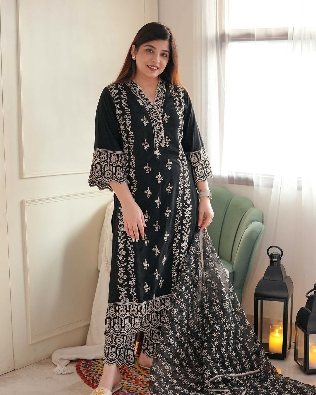 Luxuriant Black Color Embroidery Work Salwar Suit