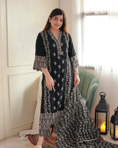 Luxuriant Black Color Embroidery Work Salwar Suit