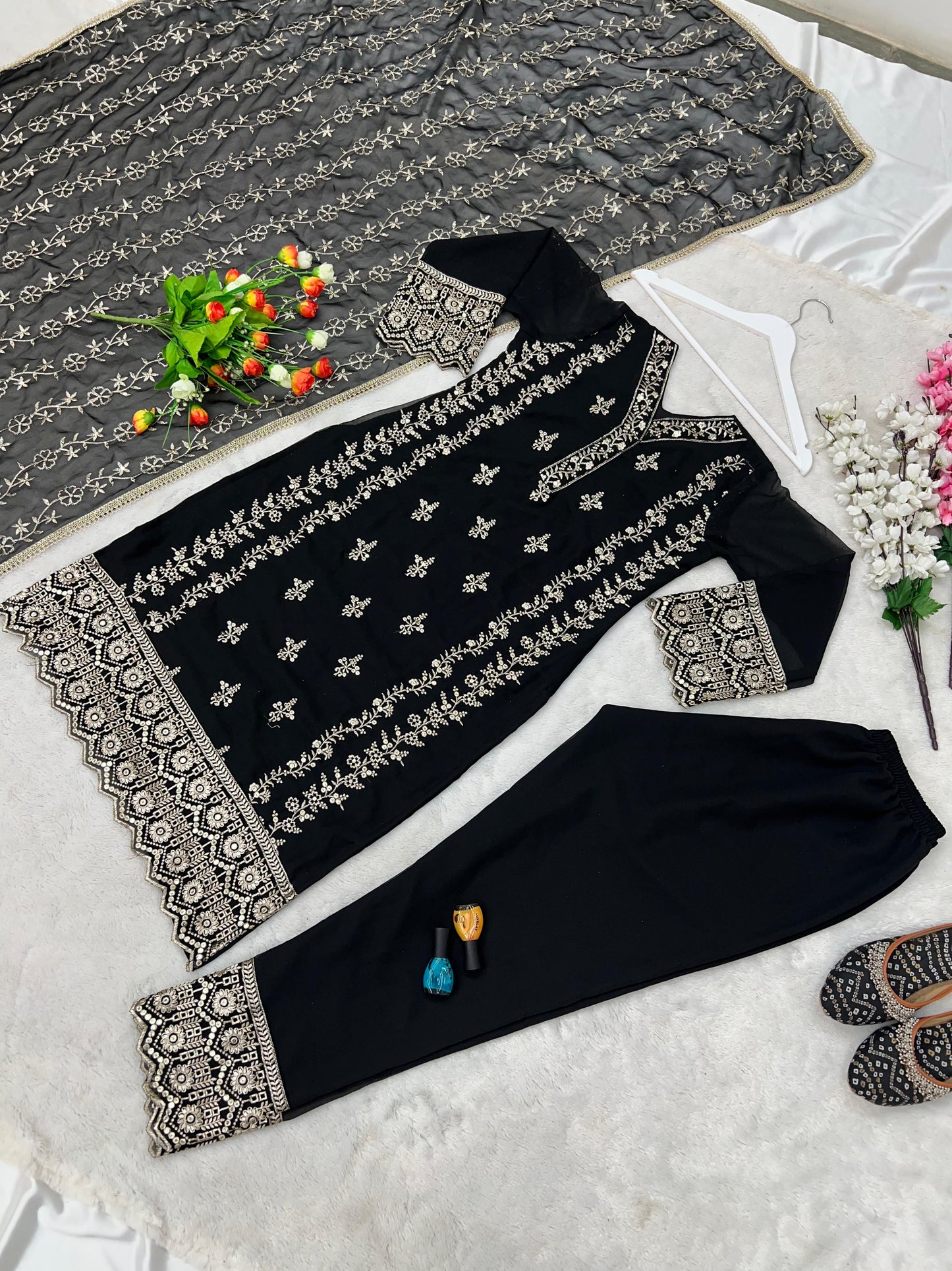 Luxuriant Black Color Embroidery Work Salwar Suit