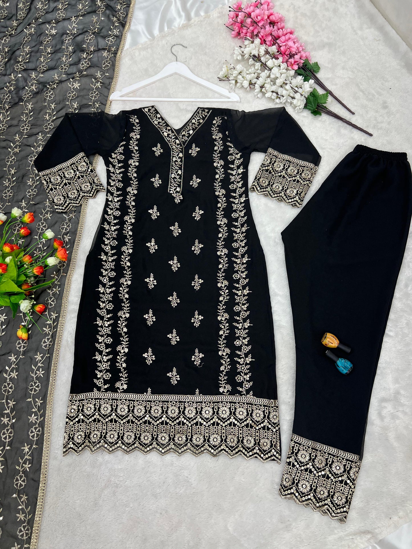 Luxuriant Black Color Embroidery Work Salwar Suit