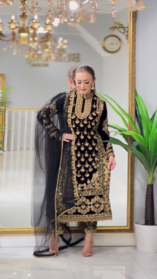 Outstanding Georgette Embroidery Sequence Work Black Color Anarkali Suit