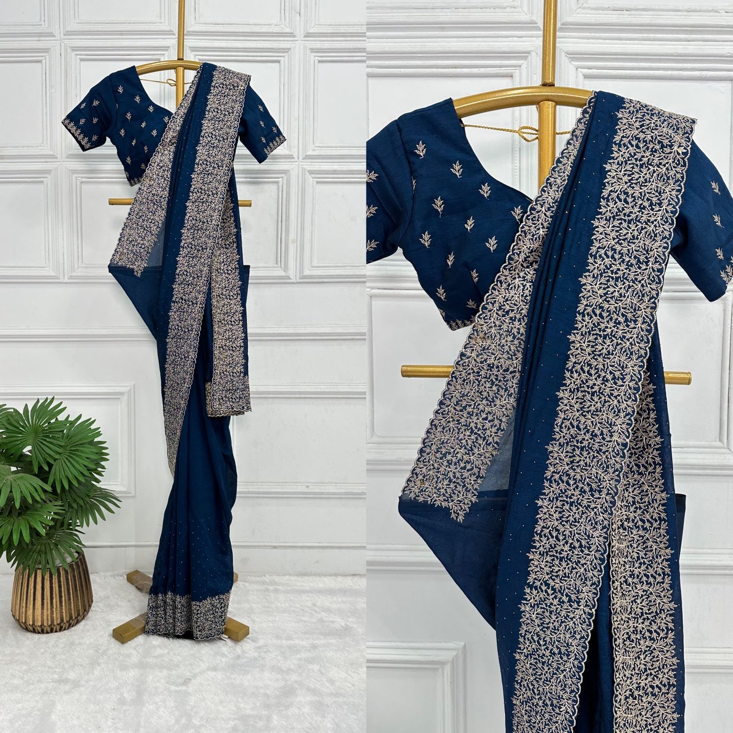Superhit Diamond Embroidery Work Teal Blue Color Saree
