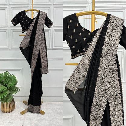 Superhit Diamond Embroidery Work Black Color Saree
