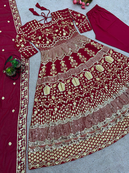 Red Color Heavy Embroidery Sequence Work Anarkali Suit