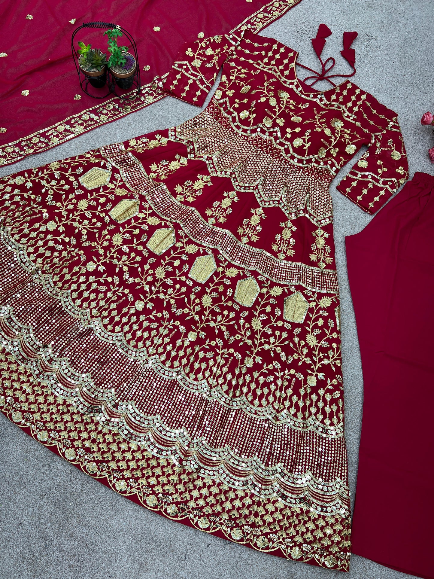 Red Color Heavy Embroidery Sequence Work Anarkali Suit