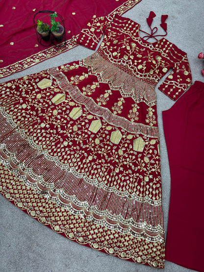 Red Color Heavy Embroidery Sequence Work Anarkali Suit