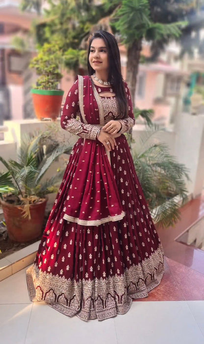 Fantastic Embroidery Work Maroon Color Lehenga Choli