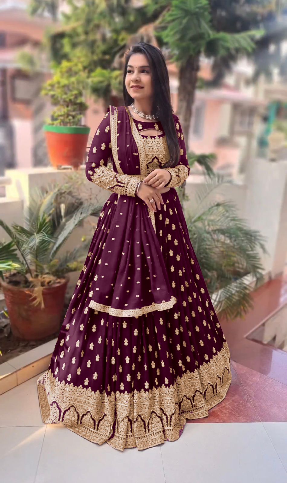 Fantastic Embroidery Work Wine Color Lehenga Choli