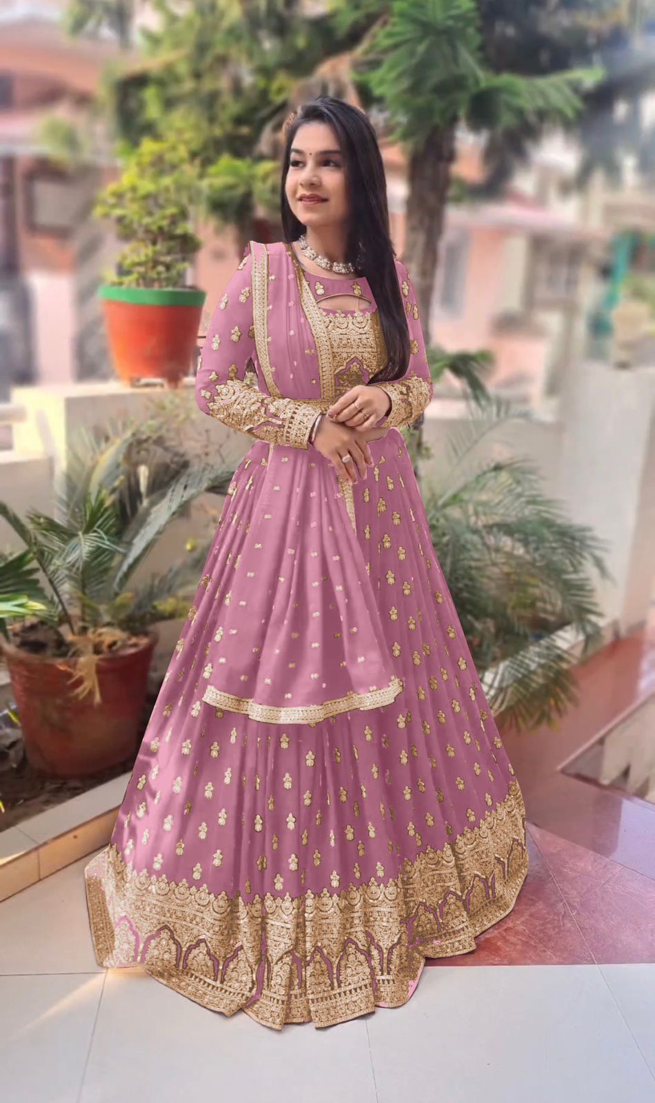 Fantastic Embroidery Work Dusty Pink Color Lehenga Choli