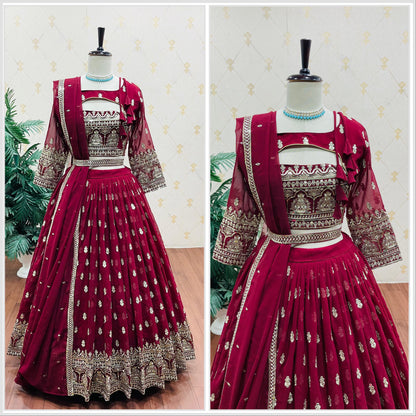 Fantastic Embroidery Work Maroon Color Lehenga Choli