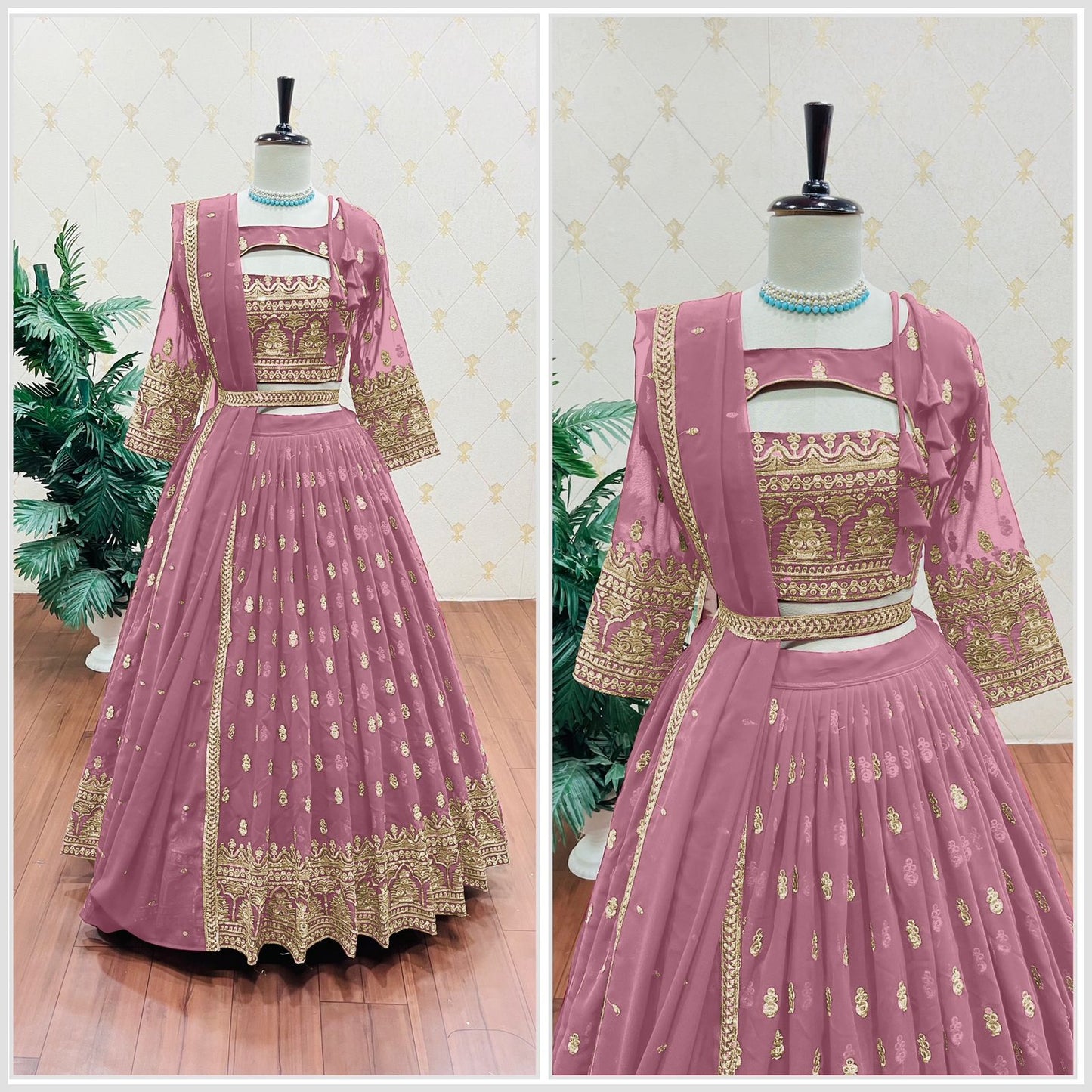 Fantastic Embroidery Work Dusty Pink Color Lehenga Choli