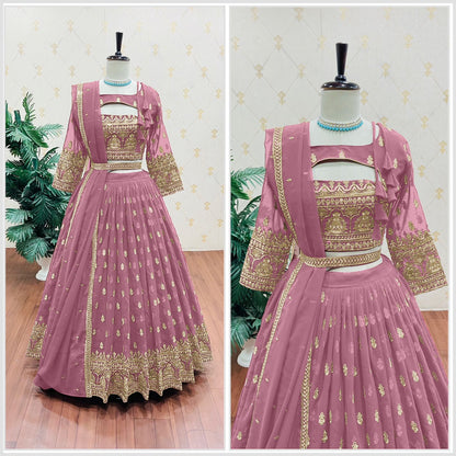 Fantastic Embroidery Work Dusty Pink Color Lehenga Choli