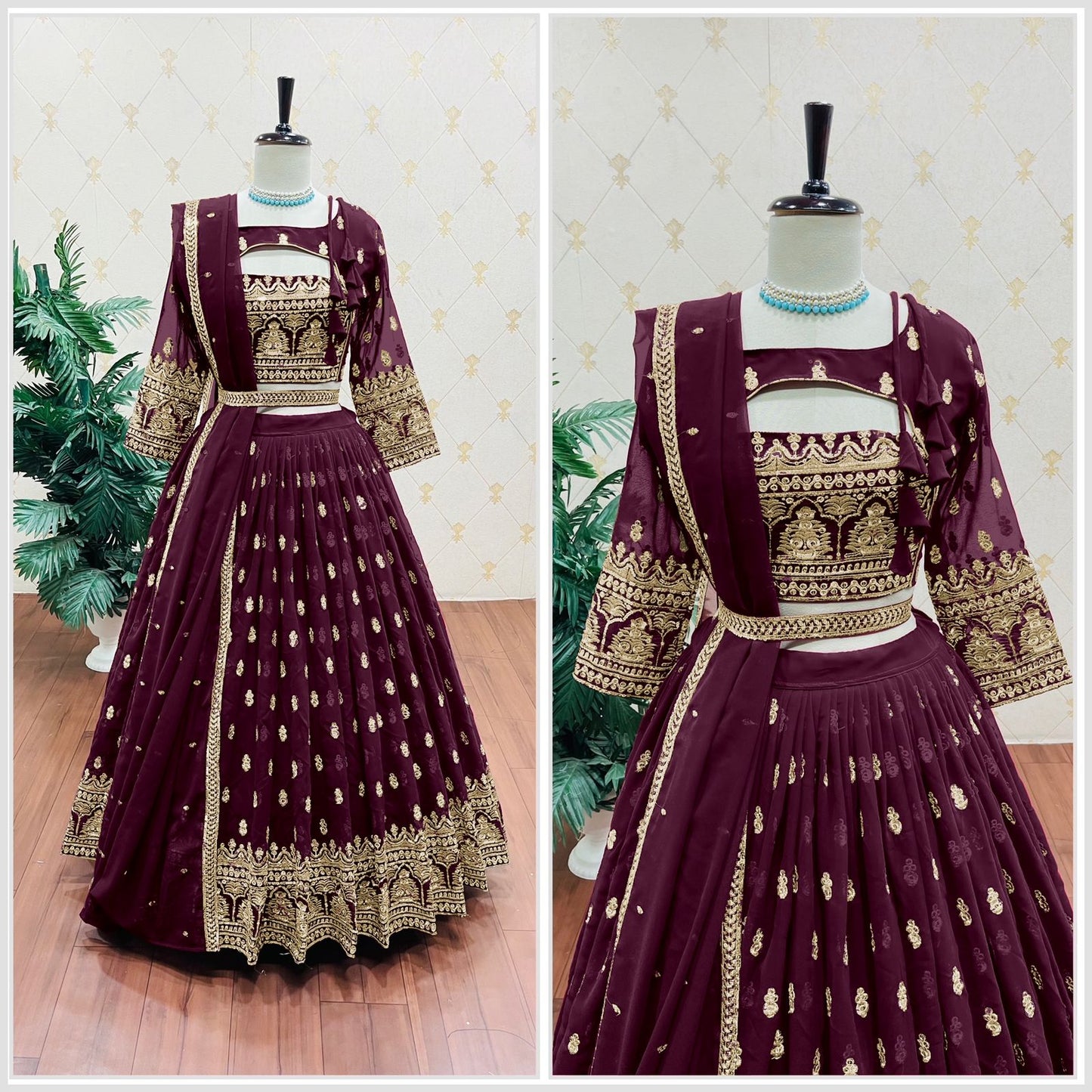 Fantastic Embroidery Work Wine Color Lehenga Choli
