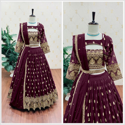 Fantastic Embroidery Work Wine Color Lehenga Choli