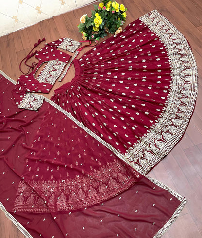 Fantastic Embroidery Work Maroon Color Lehenga Choli