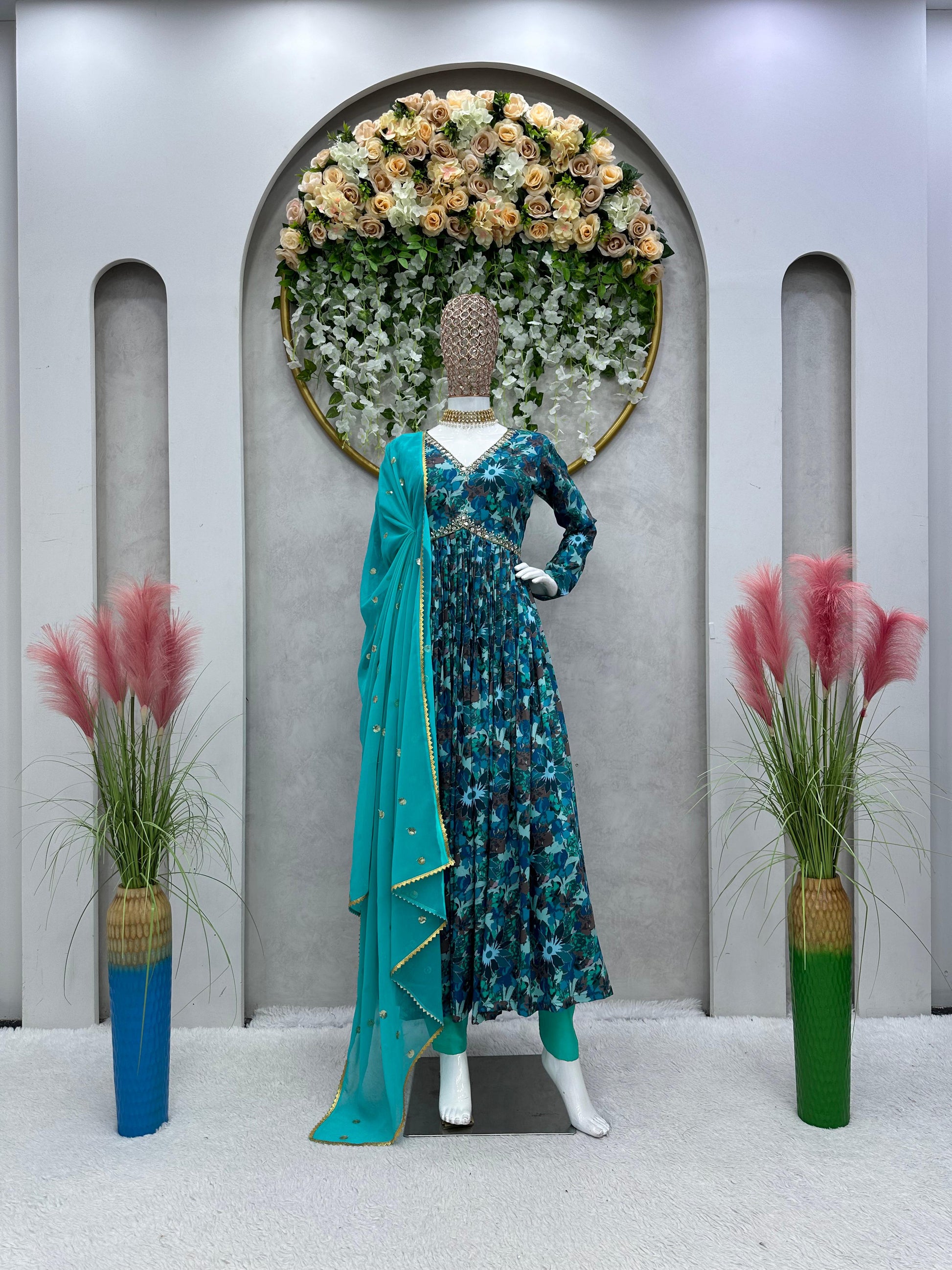 Captivating Handwork with  and Digital print Blue Color Anarkali Suit