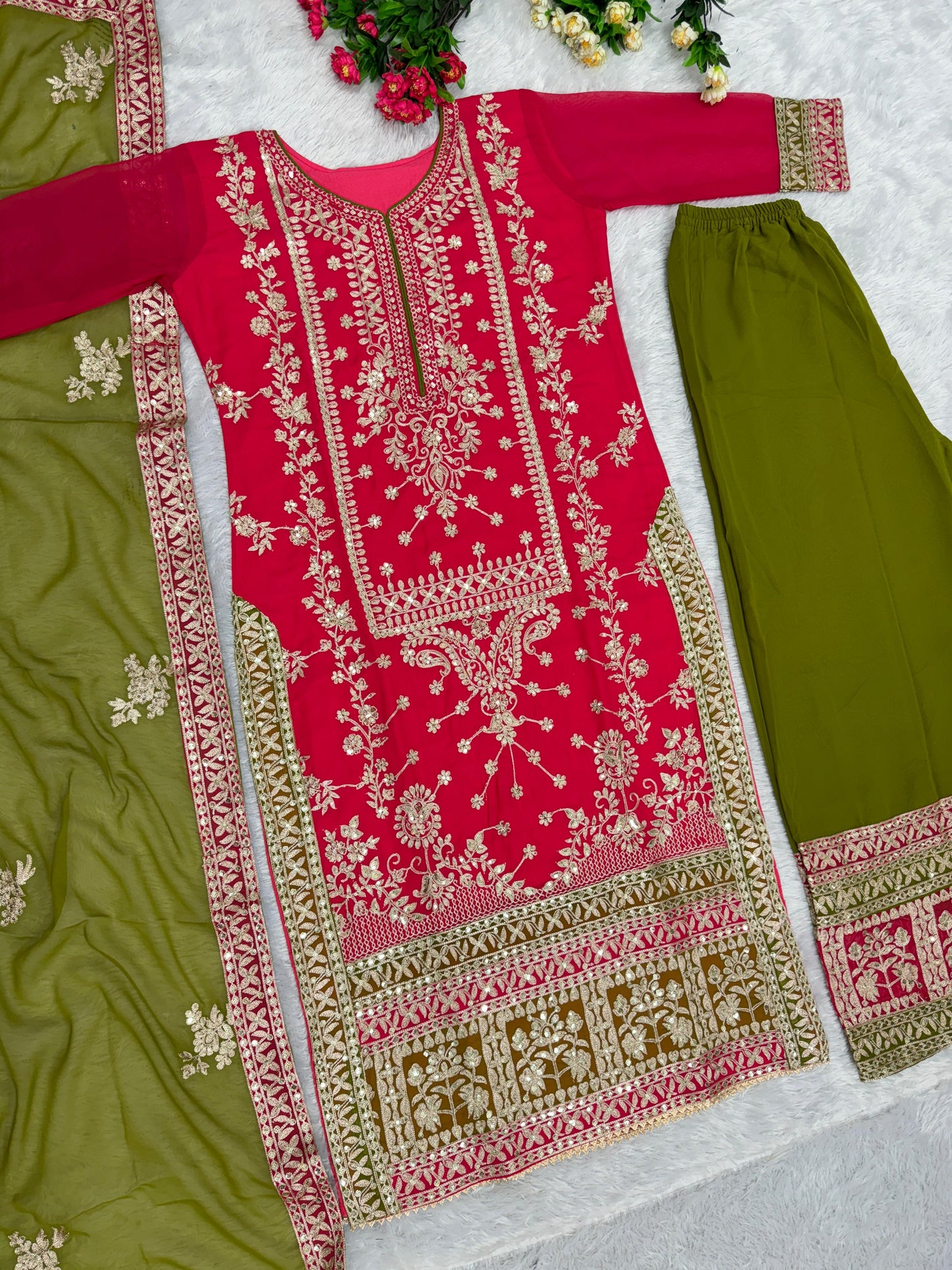 Designer Sequins Work Oink Color Sharara Suit