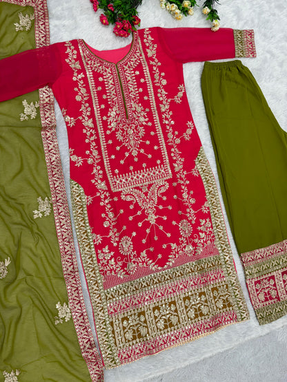 Pink With Green Color Heavy Work Pakistani Suit
