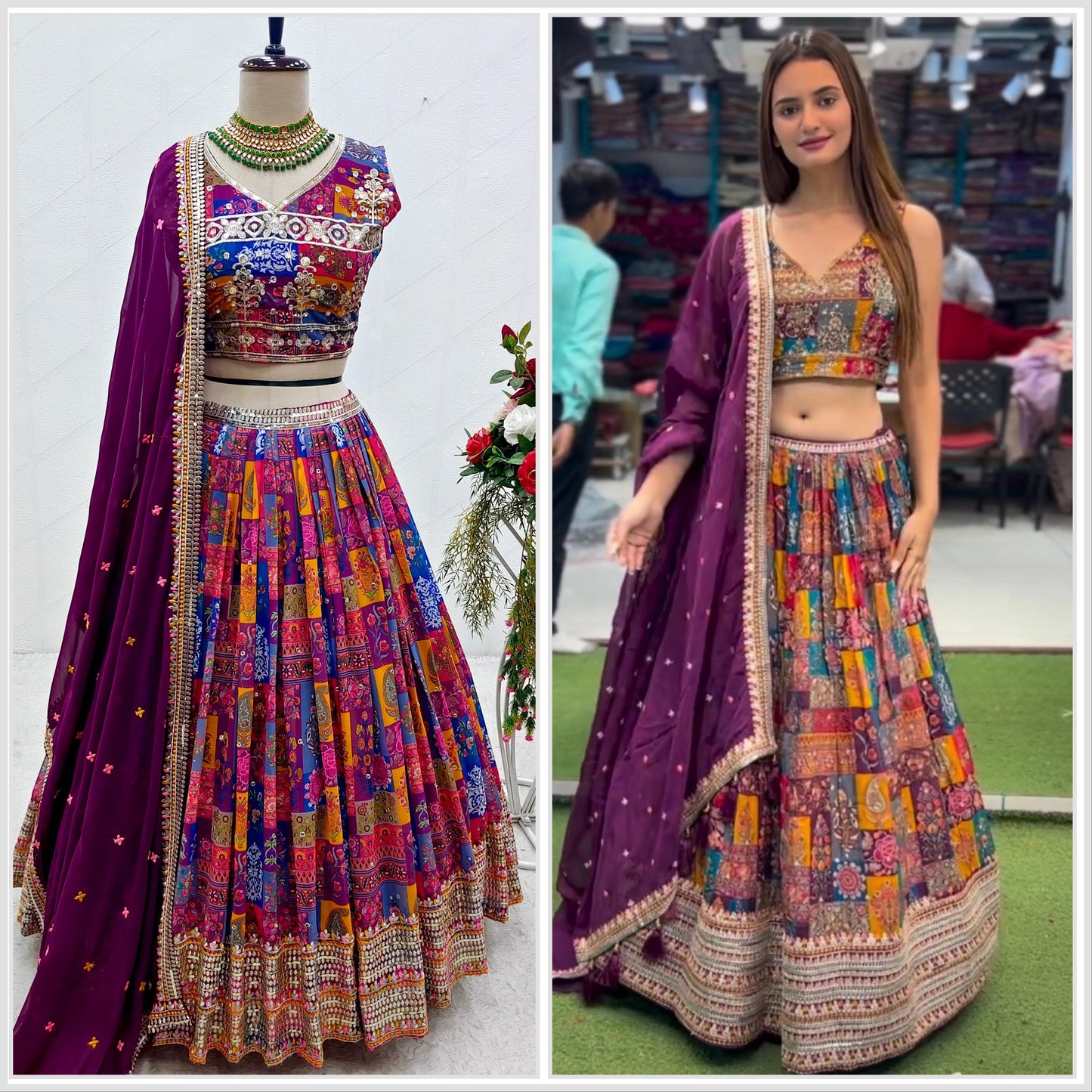 Delightful Multi Color Print With Work Lehenga Choli