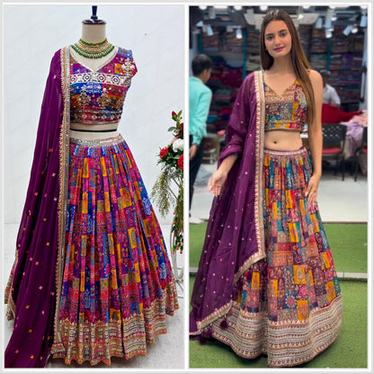 Delightful Multi Color Print With Work Lehenga Choli