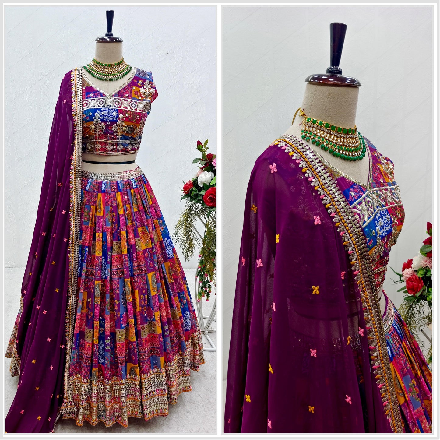 Delightful Multi Color Print With Work Lehenga Choli