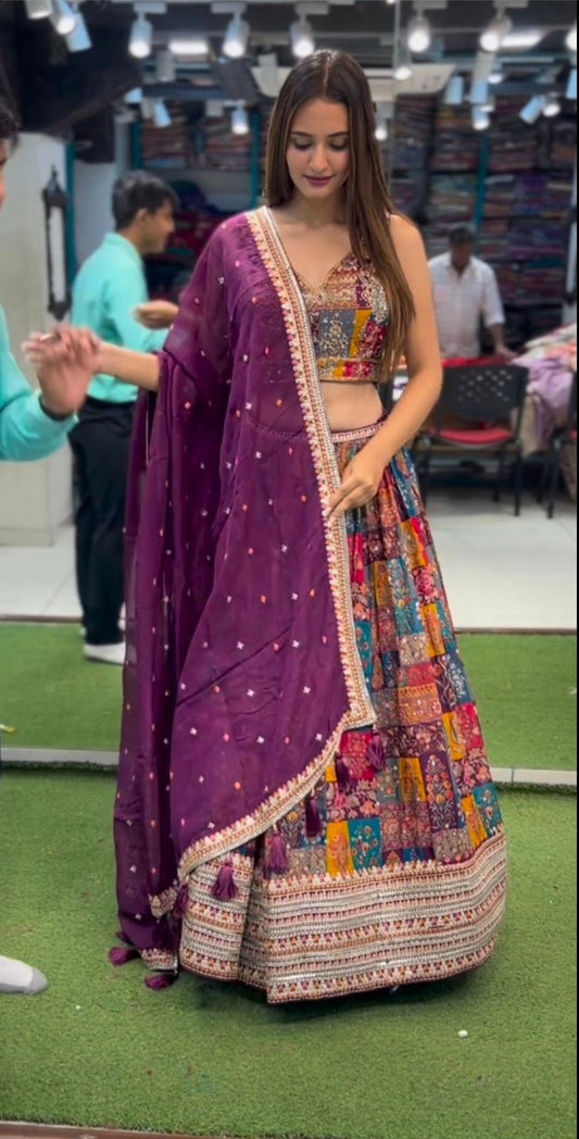 Delightful Multi Color Print With Work Lehenga Choli