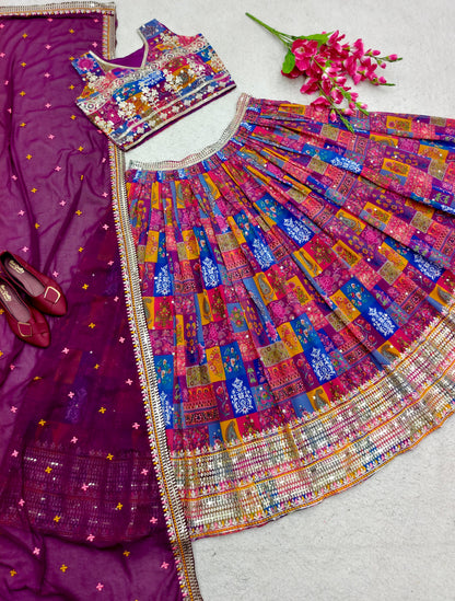 Delightful Multi Color Print With Work Lehenga Choli