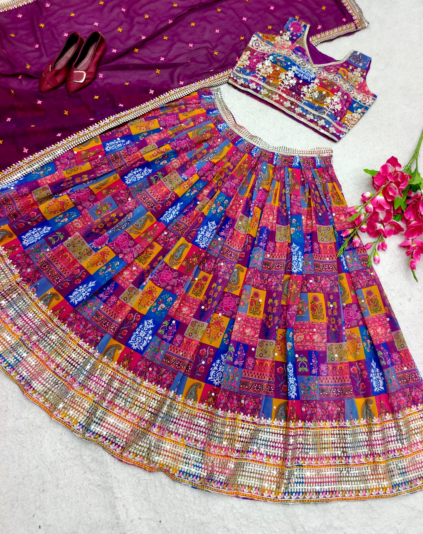 Delightful Multi Color Print With Work Lehenga Choli
