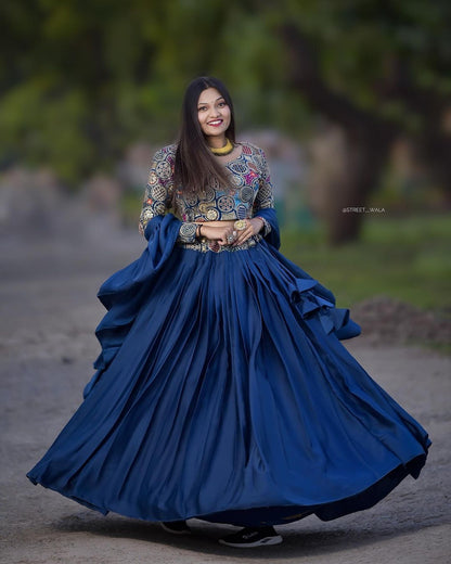 Outstanding Blue Color Plain Lehenga With Work Blouse