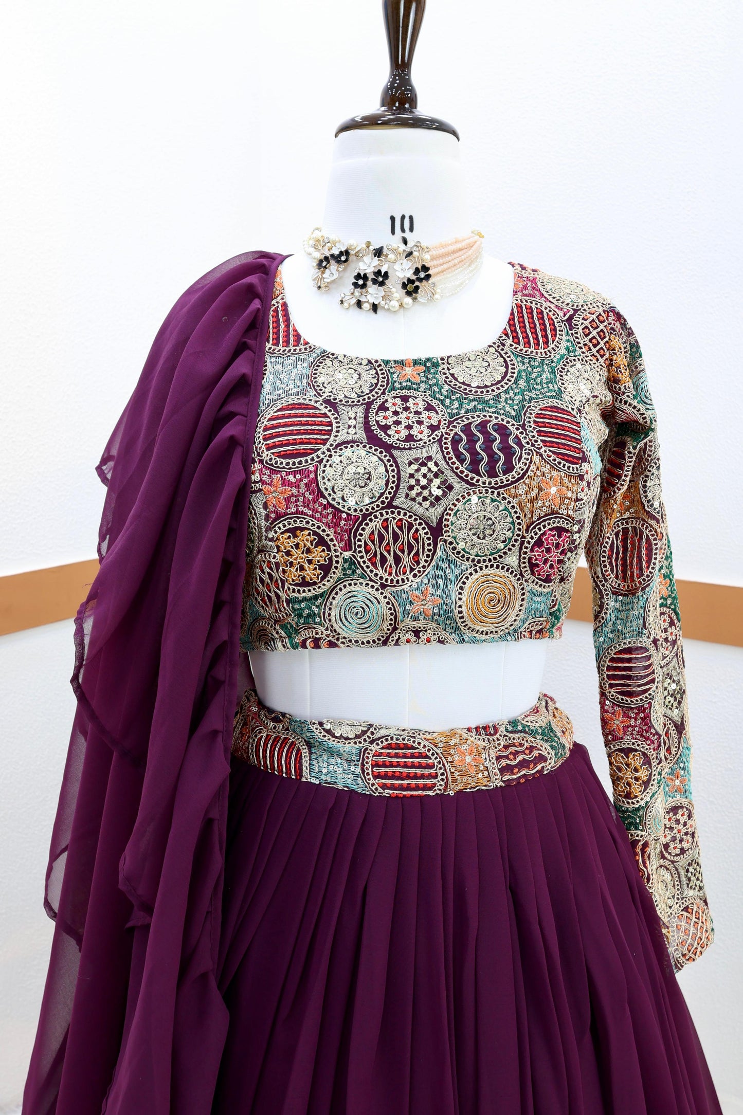 Outstanding Wine Color Plain Lehenga With Work Blouse
