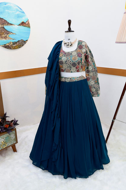 Outstanding Blue Color Plain Lehenga With Work Blouse