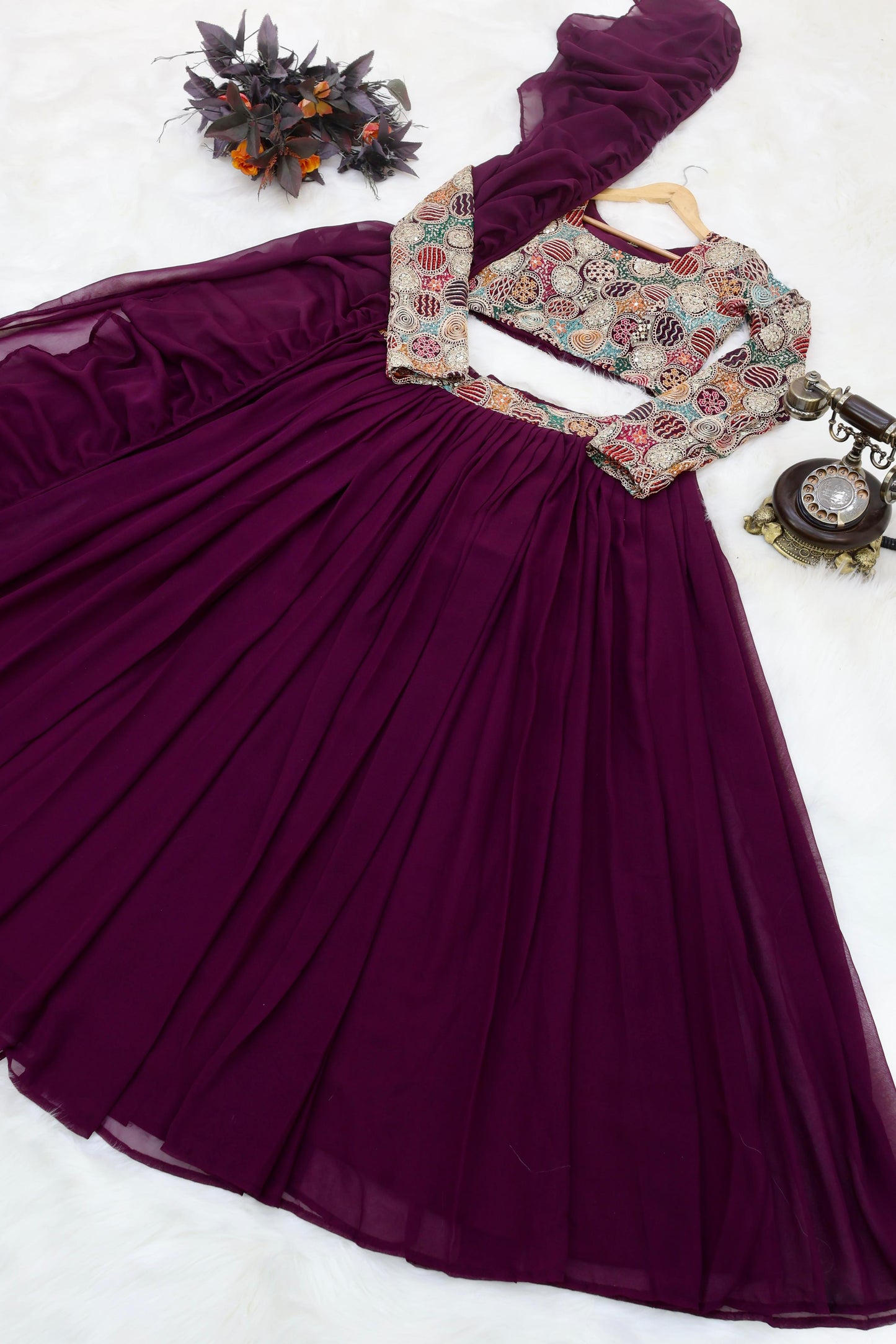 Outstanding Wine Color Plain Lehenga With Work Blouse