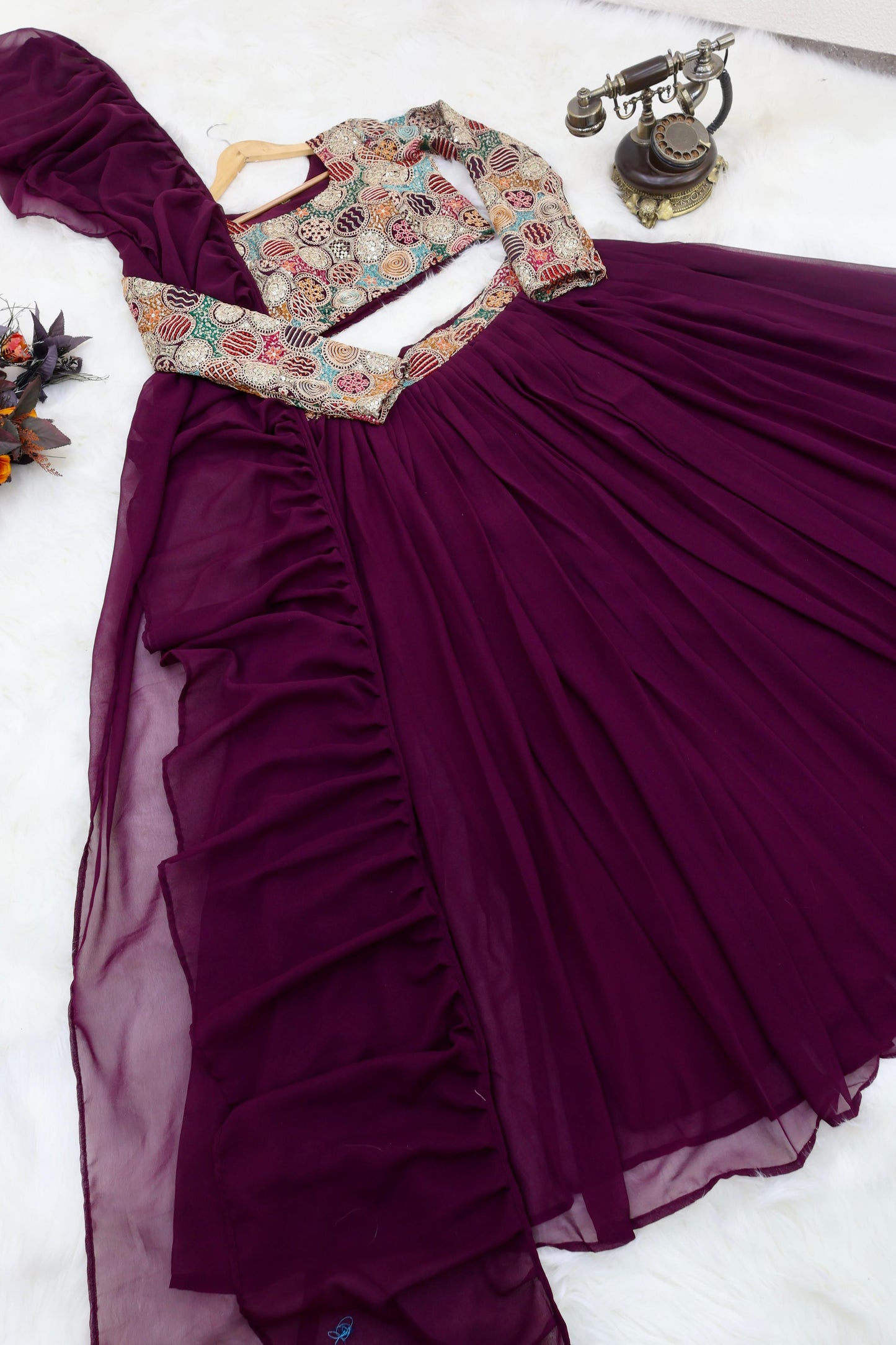 Outstanding Wine Color Plain Lehenga With Work Blouse