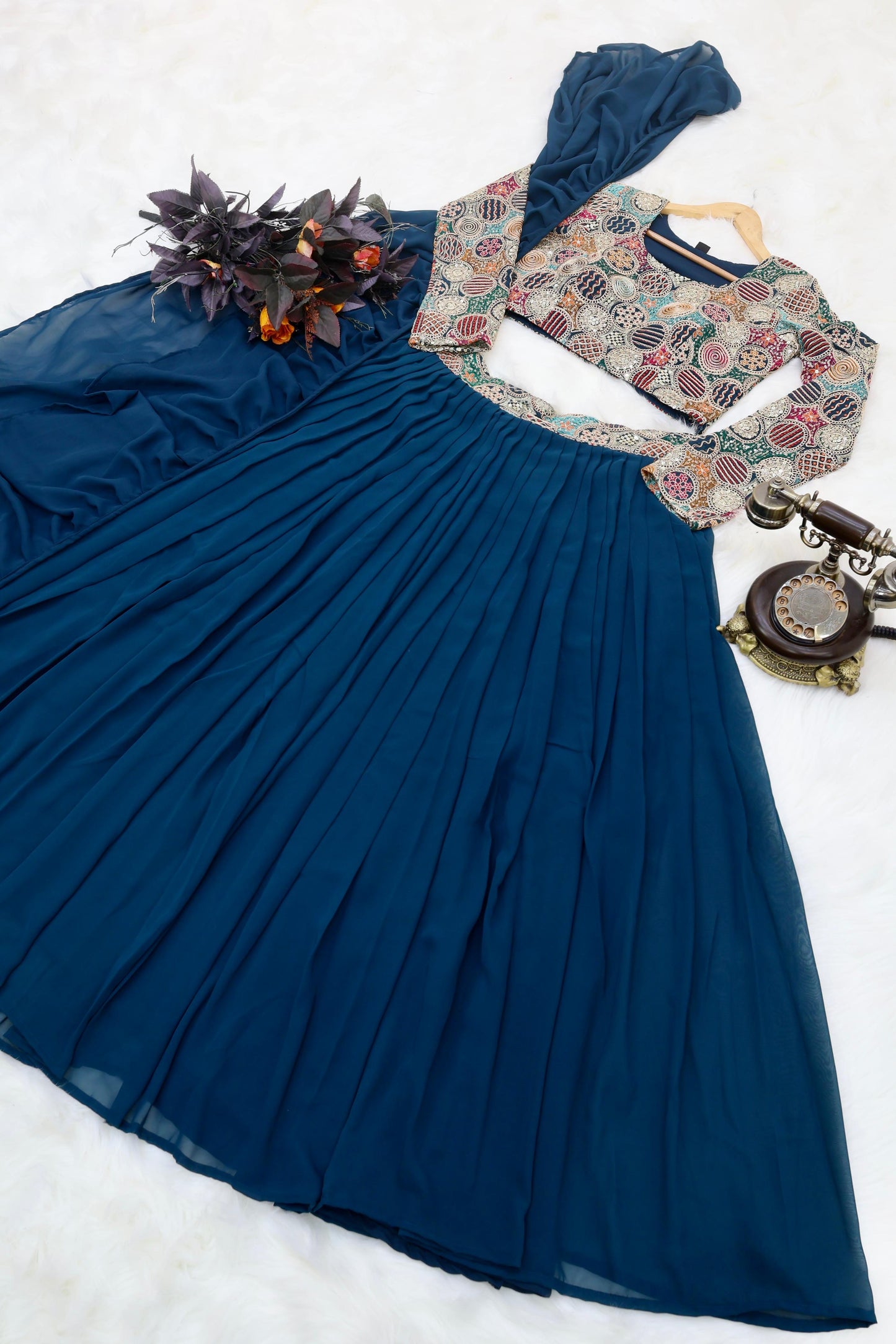Outstanding Blue Color Plain Lehenga With Work Blouse