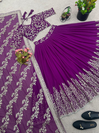Engagement Wear Purple Color Beautiful Lehenga Choli