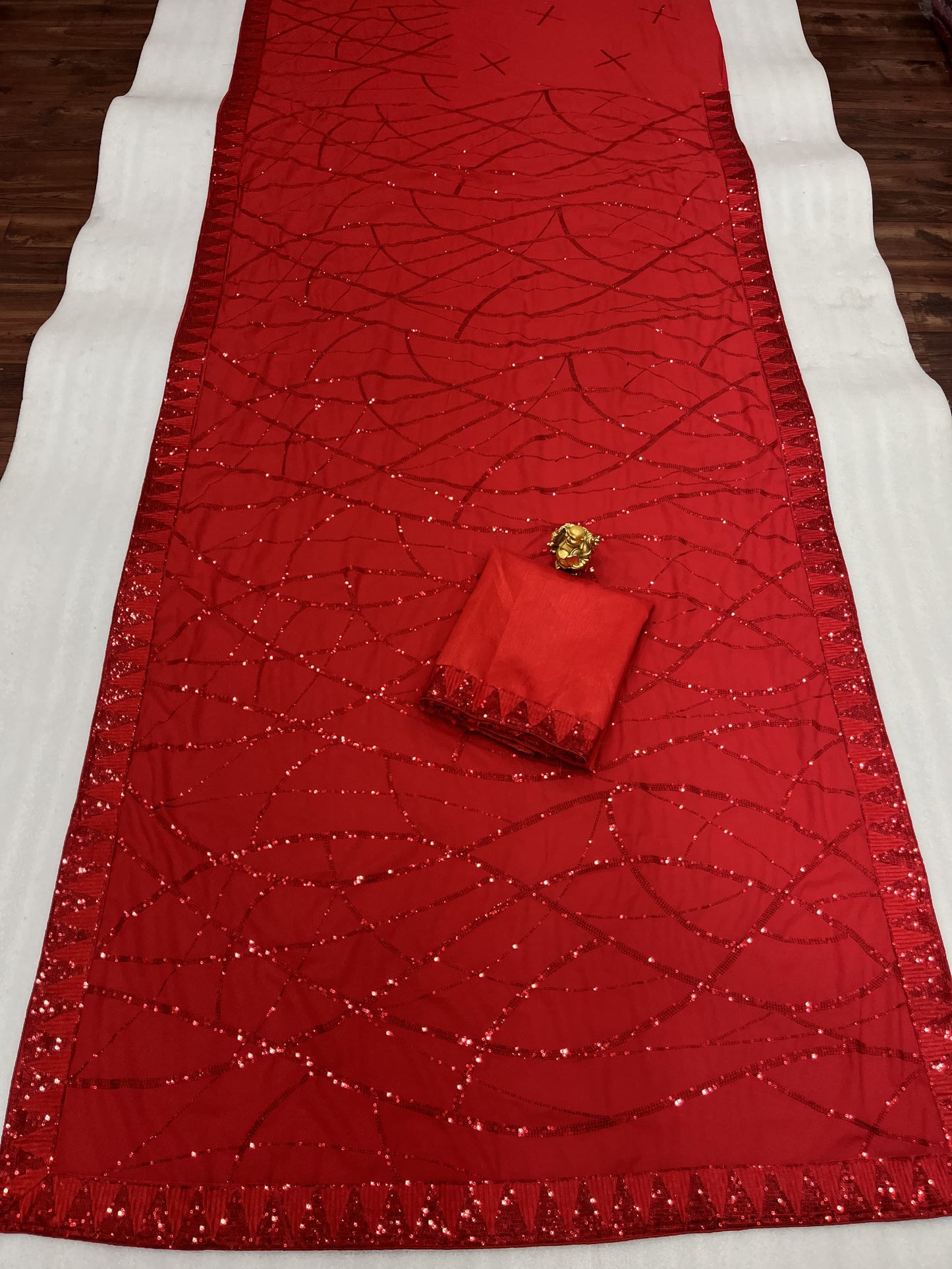 Eyes Catching Sequence Work Red Color Saree