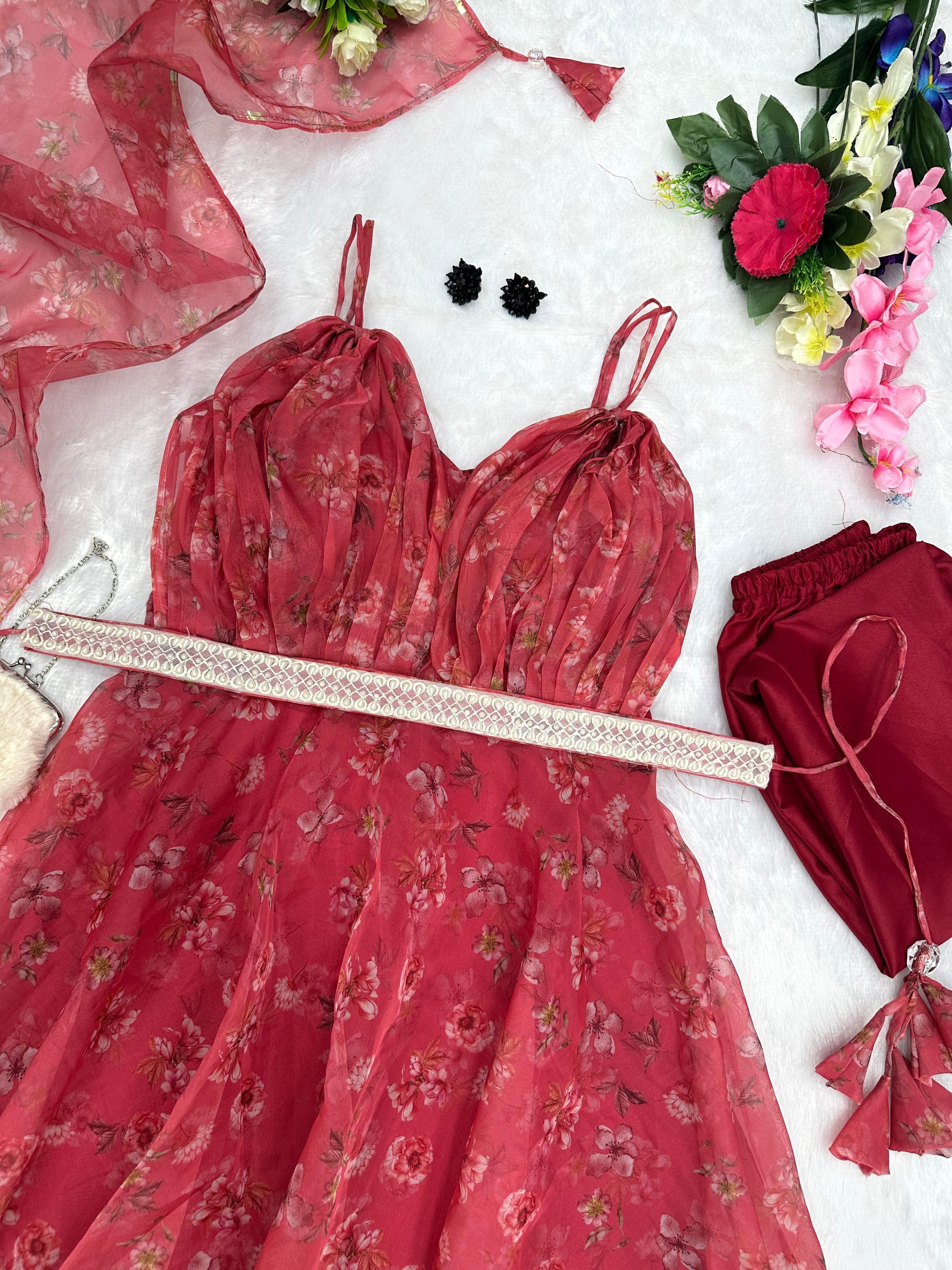 Exclusive Maroon Color Printed Organza Anarkali Suit