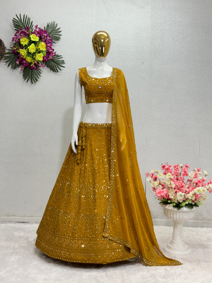Wonderful Mustard Color Embroidered Lehenga Choli
