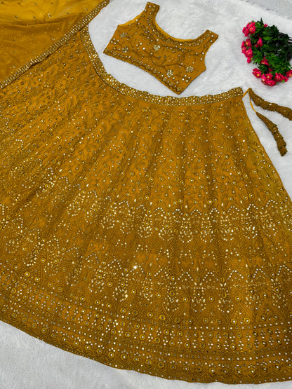 Wonderful Mustard Color Embroidered Lehenga Choli